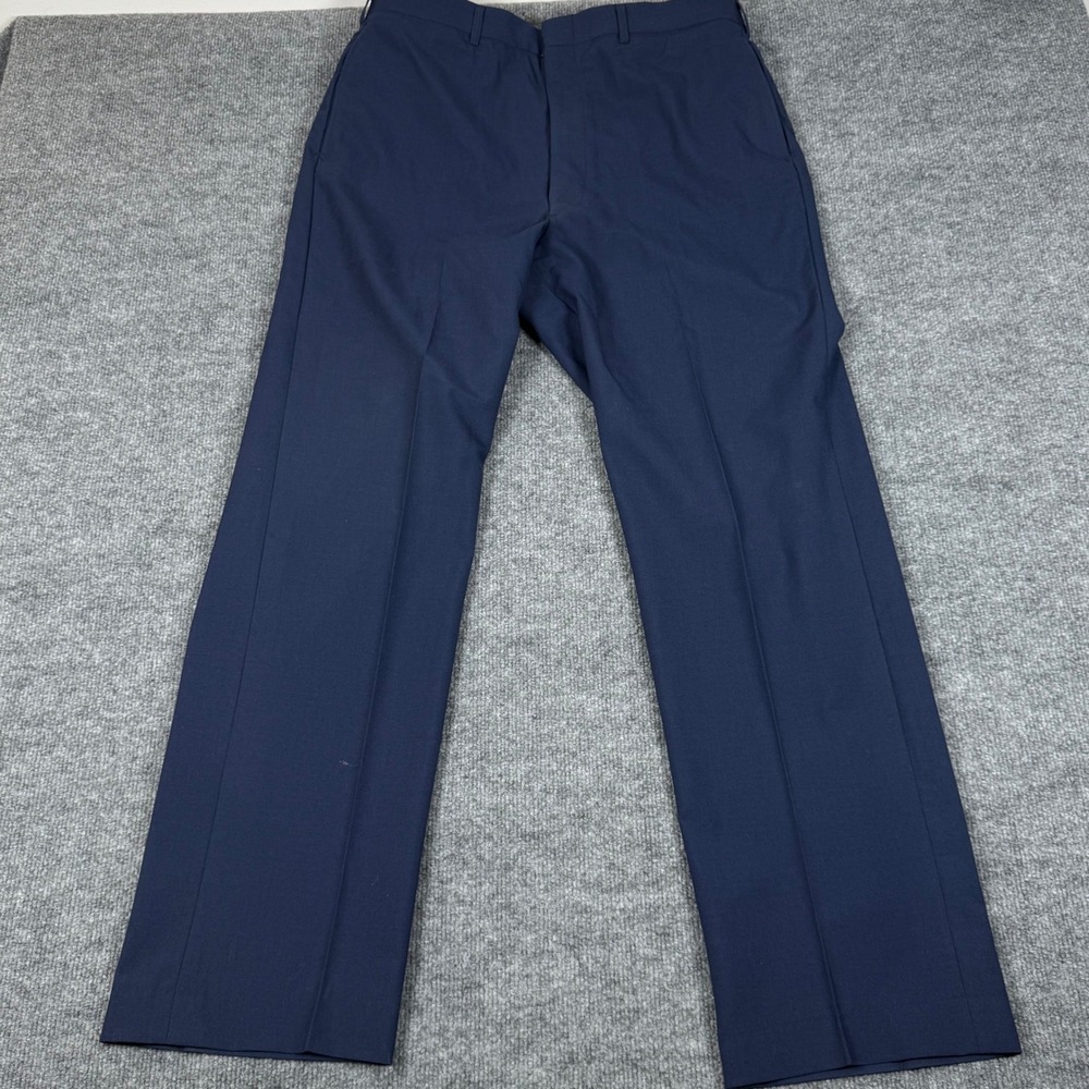 Y2K Military Wool Blend Dress Trousers Pants Flat Front Permanent Crease 34X31